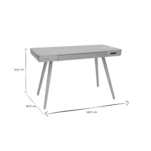 Bureau connecté multimédia  avec tiroir bois clair massif l120 cm clever