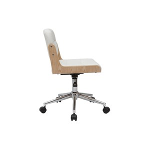 Chaise de bureau à roulettes blanc, bois clair et acier chromé aramon