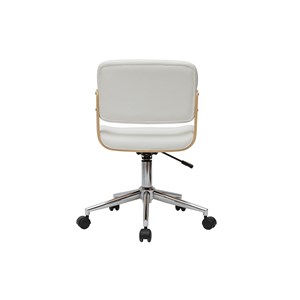 Chaise de bureau à roulettes blanc, bois clair et acier chromé aramon