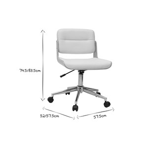 Chaise de bureau à roulettes blanc, bois clair et acier chromé aramon