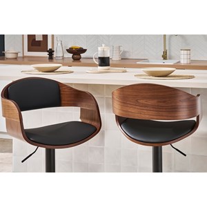 Tabouret de bar réglable noir et bois foncé eustache