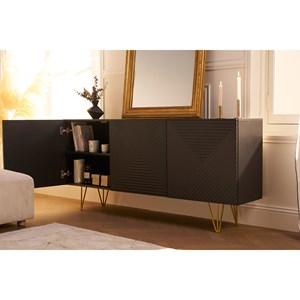Buffet gravé noir et métal doré 3 portes l160 cm ozen