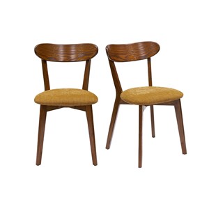 Chaises bois foncé chêne et tissu effet velours jaune moutarde (lot de 2) dove
