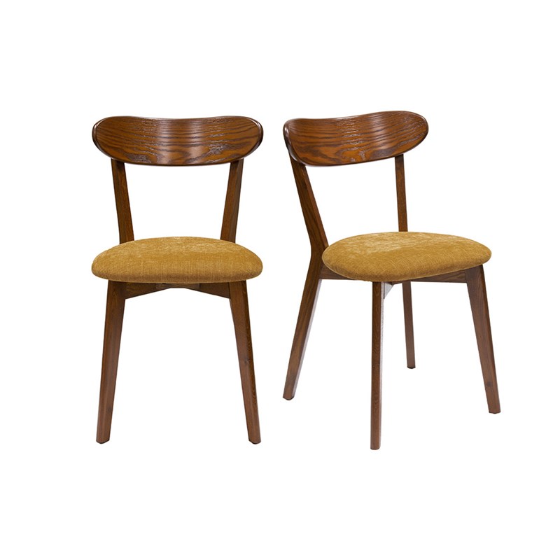 Chaises bois foncé chêne et tissu effet velours jaune moutarde (lot de 2) dove