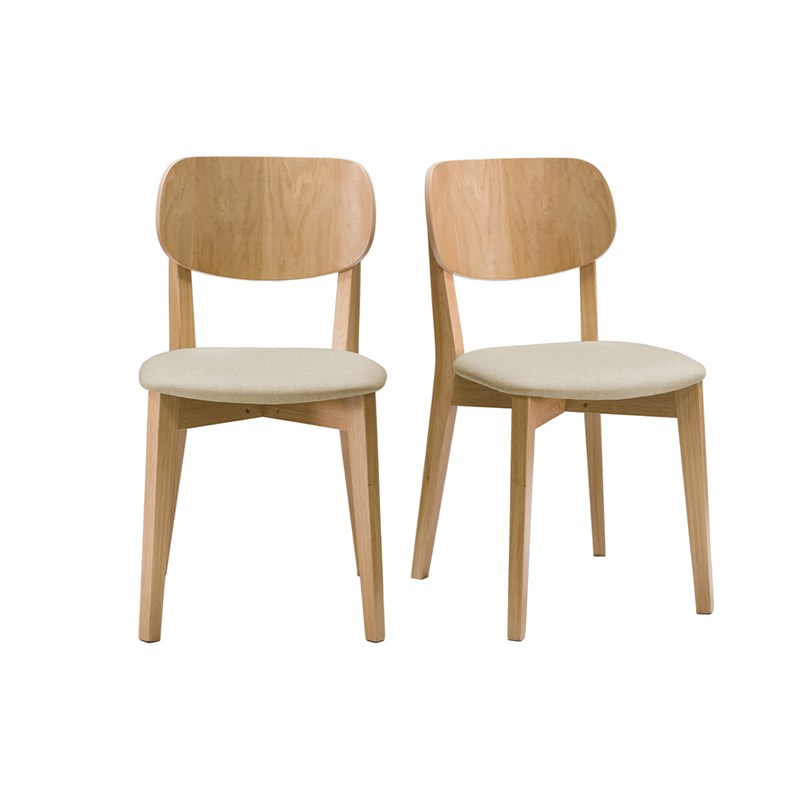 Chaises en bois clair chêne et tissu beige (lot de 2) lucia