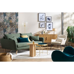 Canapé 3 places en tissu vert kaki et bois clair creep