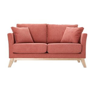 Canapé déhoussable 2 places en tissu effet velours texturé terracotta oslo