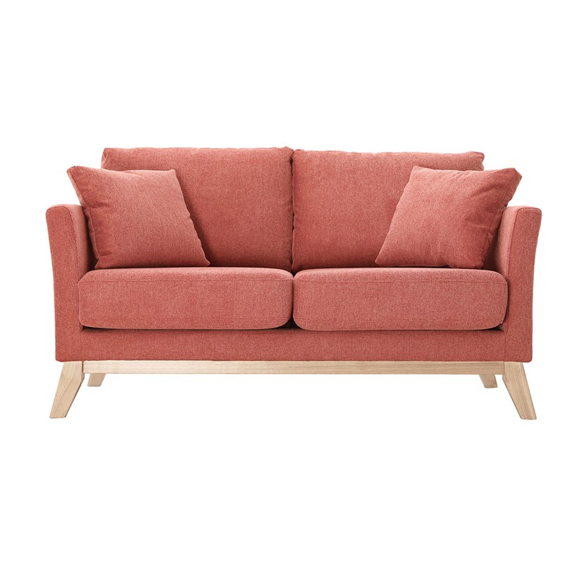 Canapé déhoussable 2 places en tissu effet velours texturé terracotta oslo