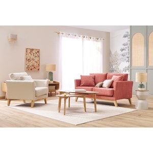 Canapé déhoussable 2 places en tissu effet velours texturé terracotta oslo