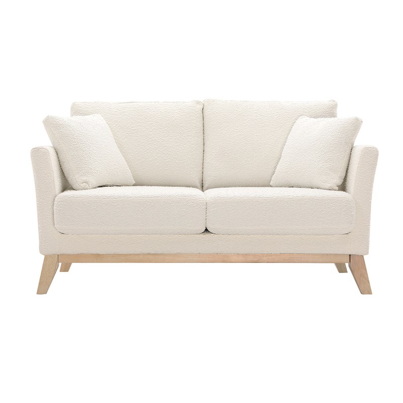 Canapé déhoussable 2 places en tissu effet laine bouclée blanc cassé oslo