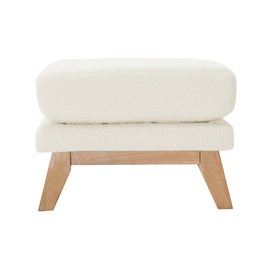 Pouf repose-pieds déhoussable en tissu effet laine bouclée blanc cassé oslo