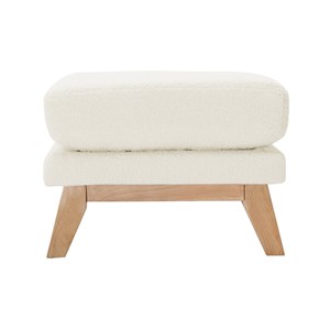 Pouf repose-pieds déhoussable en tissu effet laine bouclée blanc cassé oslo