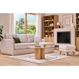 Pouf repose-pieds déhoussable en tissu effet laine bouclée blanc cassé oslo