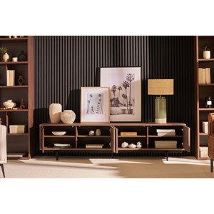 Meuble tv  bois foncé noyer et métal noir l200 cm manny