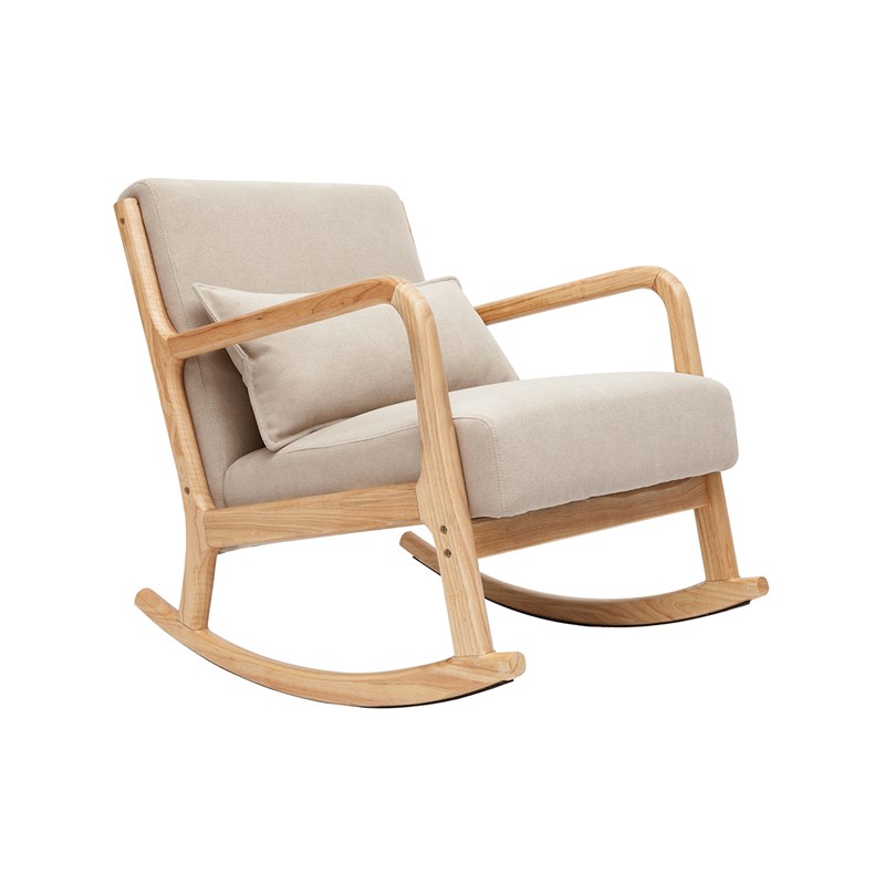 Rocking chair en tissu effet velours beige et bois clair massif derry