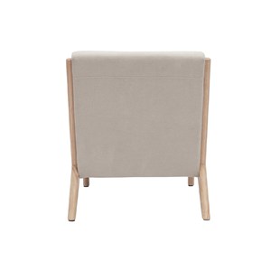 Fauteuil en tissu effet velours beige et bois clair massif derry