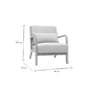 Fauteuil en tissu effet velours beige et bois clair massif derry