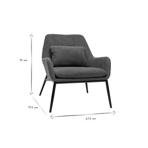 Fauteuil en tissu effet velours gris foncé et métal noir maxine