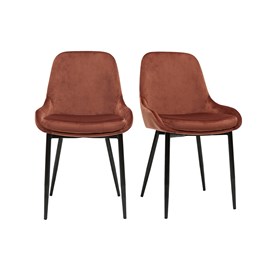 Chaises en tissu velours rouge tomette et métal noir (lot de 2) holo