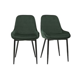 Chaises en tissu velours vert foncé et métal noir (lot de 2) holo