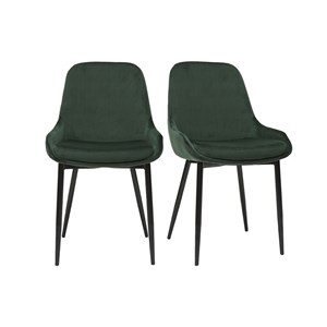 Chaises en tissu velours vert foncé et métal noir (lot de 2) holo