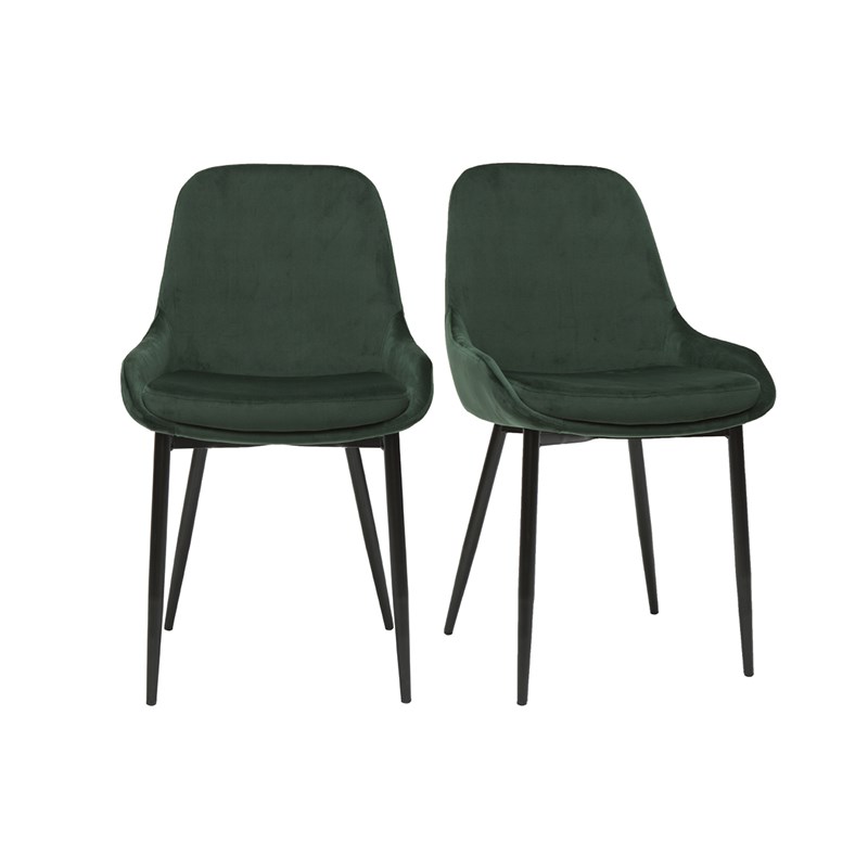 Chaises en tissu velours vert foncé et métal noir (lot de 2) holo