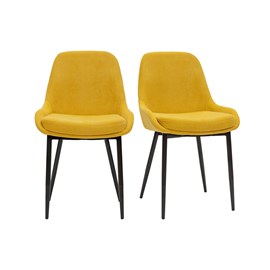 Chaises en tissu effet velours jaune moutarde et métal noir (lot de 2) holo