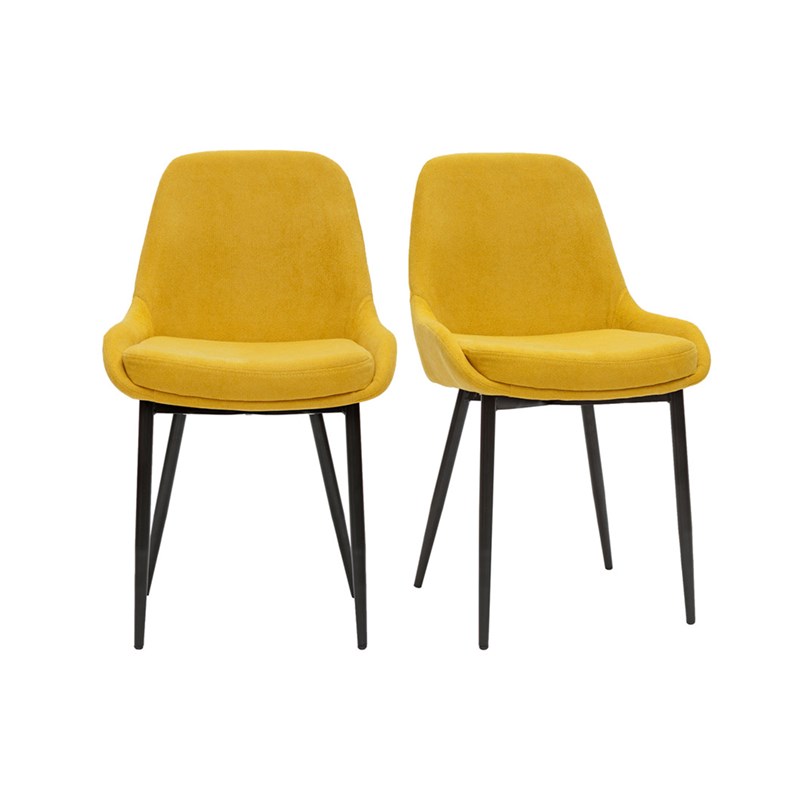 Chaises en tissu effet velours jaune moutarde et métal noir (lot de 2) holo