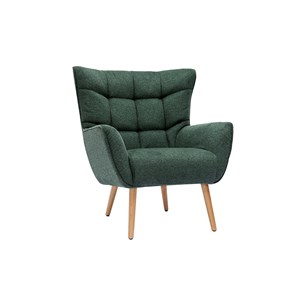 Fauteuil tissu effet velours texturé vert foncé et bois clair avery
