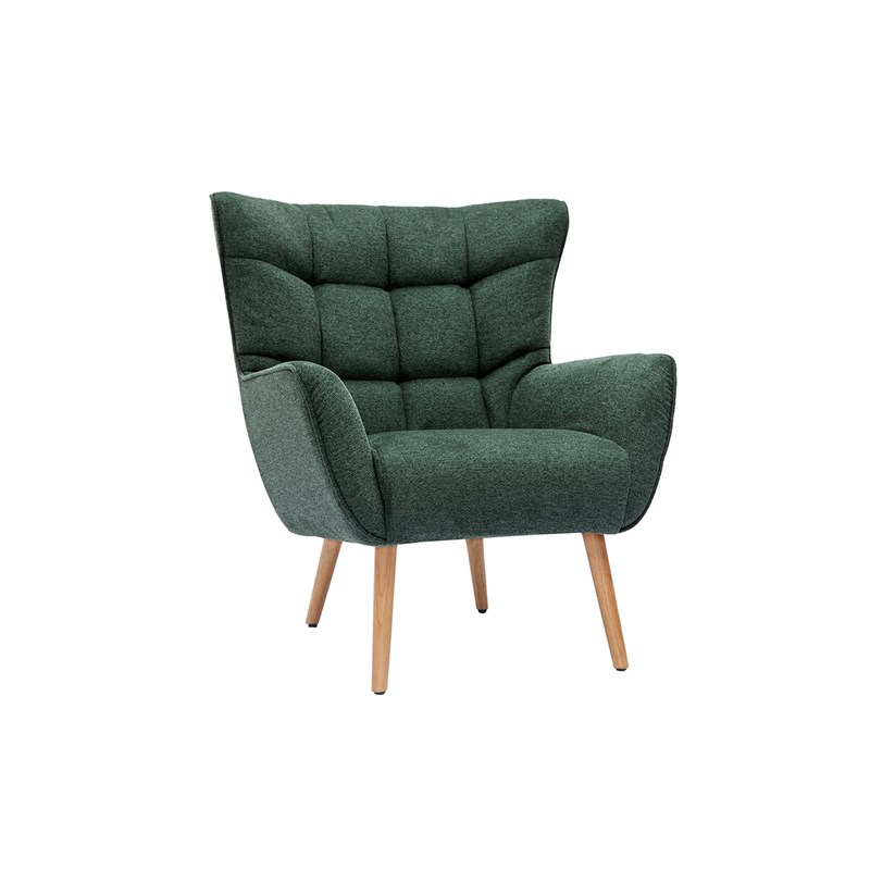 Fauteuil tissu effet velours texturé vert foncé et bois clair avery