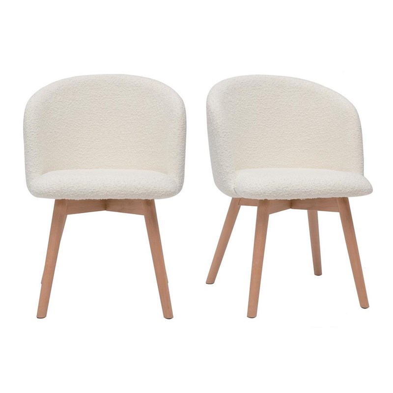Miliboo - Chaises en tissu effet laine bouclée blanc cassé (lot de 2) vanity