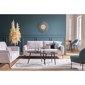 Canapé 3 places en tissu effet velours texturé beige et métal noir mosco