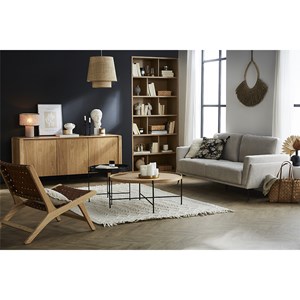 Canapé 3 places en tissu effet velours texturé gris et métal noir mosco