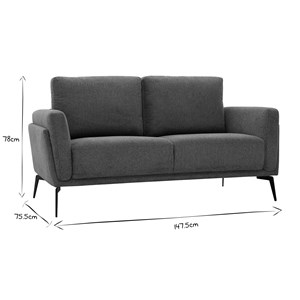 Canapé 2 places en tissu effet velours texturé gris foncé et métal noir mosco