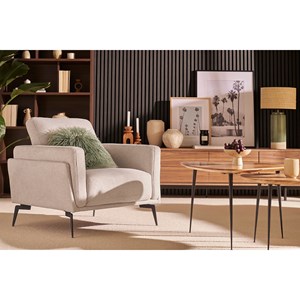 Fauteuil en tissu effet velours texturé gris et métal noir mosco