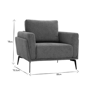 Fauteuil en tissu effet velours texturé gris et métal noir mosco