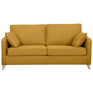 Canapé convertible 3 places en tissu jaune cumin et bois clair papel