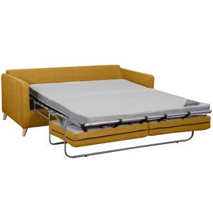 Canapé convertible 3 places en tissu jaune cumin et bois clair papel