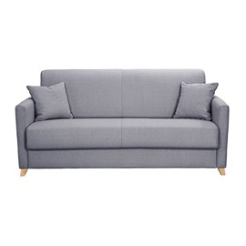 Canapé convertible 3 places en tissu gris clair et bois clair skandy