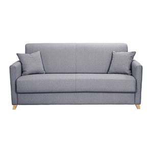 Canapé convertible 3 places en tissu gris clair et bois clair skandy