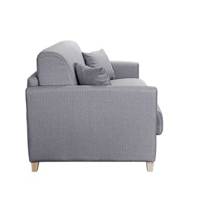 Canapé convertible 3 places en tissu gris clair et bois clair skandy