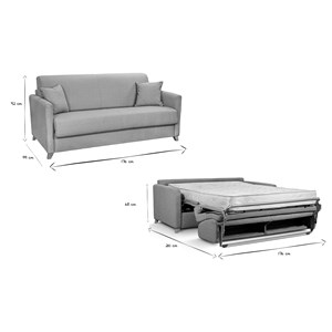 Canapé convertible 3 places en tissu gris clair et bois clair skandy