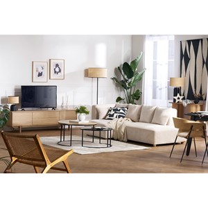 Meuble tv bois clair chêne 2 portes 2 tiroirs l180cm sid