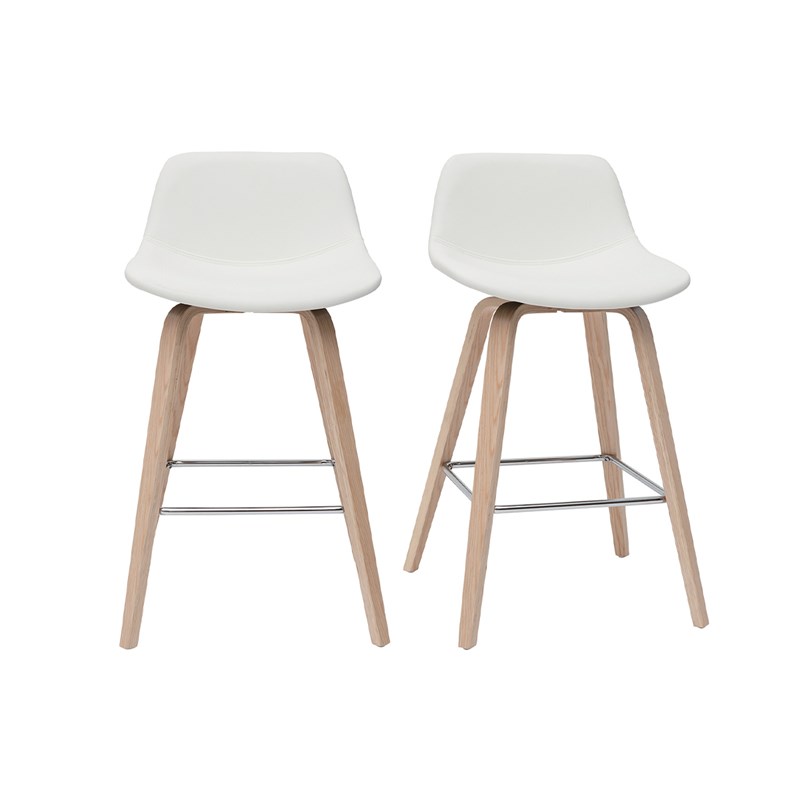 Miliboo - Tabourets de bar blanc et bois clair h65 cm (lot de 2) nonie