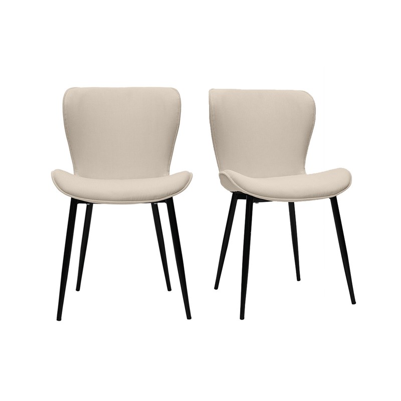 Chaises en tissu velours côtelé beige et métal noir (lot de 2) addict
