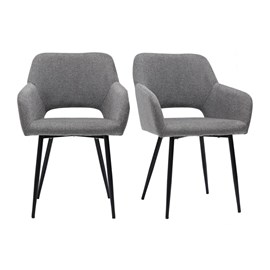 Chaises en tissu effet velours texturé gris et métal noir (lot de 2) laurette