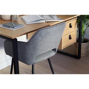 Chaises en tissu effet velours texturé gris et métal noir (lot de 2) laurette