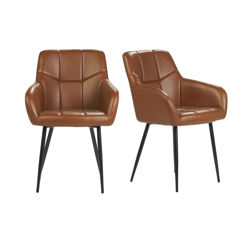 Chaises matelassées marron et métal noir (lot de 2) montero