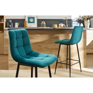 Tabourets de bar en velours bleu pétrole h65 cm (lot de 2) maxwell