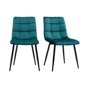 Chaises en tissu velours bleu canard et métal noir (lot de 2) maxwell